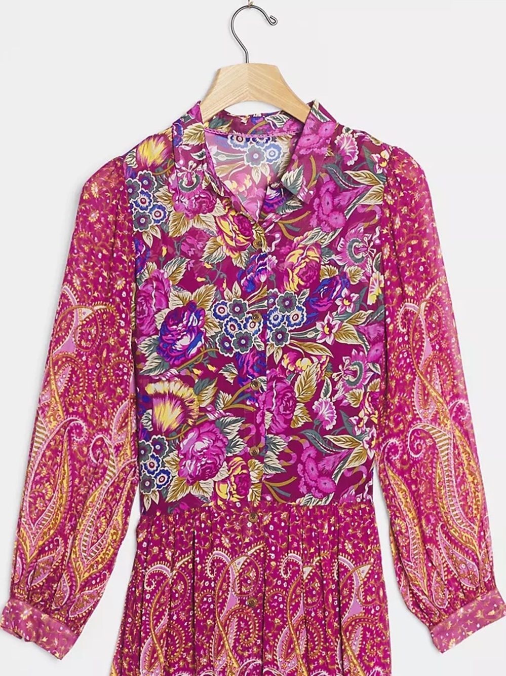 NWT Anthropologie Nikole Maxi Shirtdress Abstract Floral Paisley Pink Purple L - Picture 6 of 6